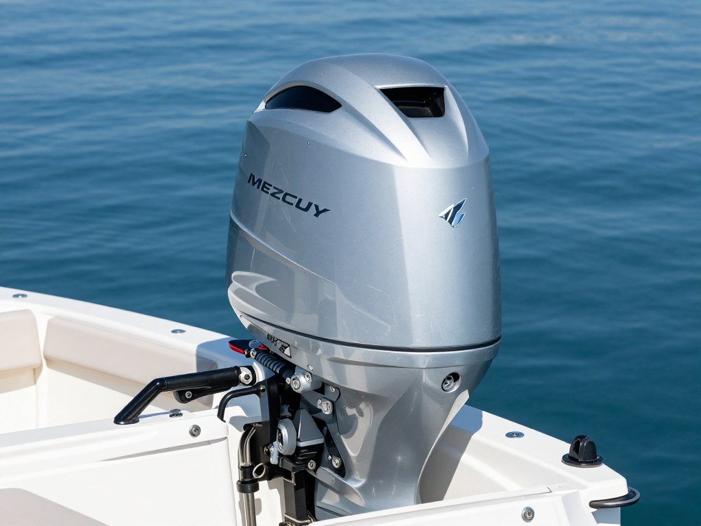 Mercury outboard motor in silver finish on fishing boat