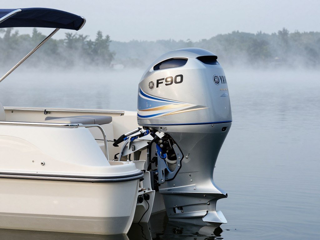 Yamaha F90 outboard motor on small pontoon boat