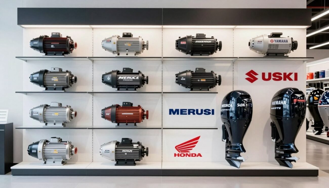 comparison display of top outboard motor brands